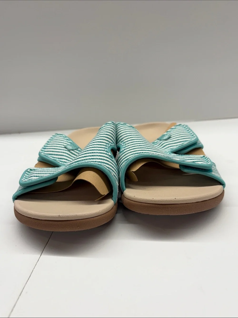 NEW Spenco Waco Women’s Comfort Striped Teal Slide Sandals Size 8.5